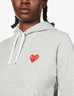 Comme Des Garçons Play Logo-embroidered Cotton-jersey Hoody -Whistlkes Style 143 2000022 P1T169 GREY ALT04