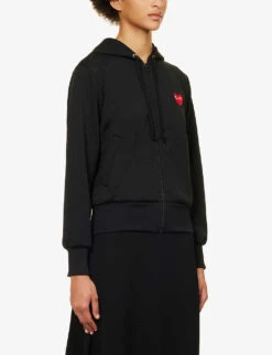 Comme Des Garçons Play Heart-embroidered Cotton-jersey Hoody -Whistlkes Style 143 2000022 P1T171 BLACK ALT02