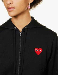 Comme Des Garçons Play Heart-embroidered Cotton-jersey Hoody -Whistlkes Style 143 2000022 P1T171 BLACK ALT04