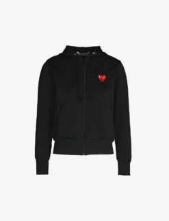 Comme Des Garçons Play Heart-embroidered Cotton-jersey Hoody -Whistlkes Style 143 2000022 P1T171 BLACK M
