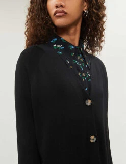 Whistles Button-up Cotton-blend Cardigan -Whistlkes Style 501 10019 030736 BLACK ALT03