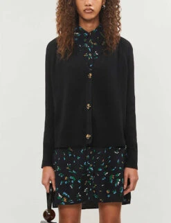 Whistles Button-up Cotton-blend Cardigan -Whistlkes Style 501 10019 030736 BLACK M