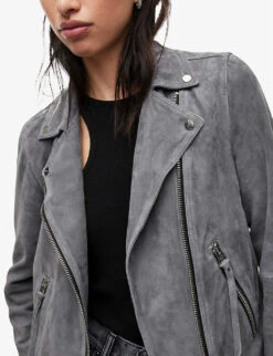 AllSaints Dalby Suede Biker Jacket -Whistlkes Style R03646906 POWDERBLUE ALT04