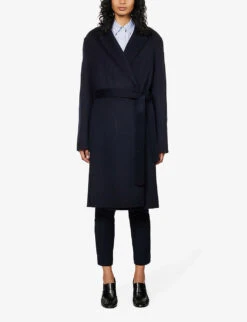 Joseph Cenda Wool And Cashmere-blend Belted Coat -Whistlkes Style R03658501 NAVY ALT02