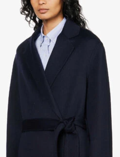 Joseph Cenda Wool And Cashmere-blend Belted Coat -Whistlkes Style R03658501 NAVY ALT04