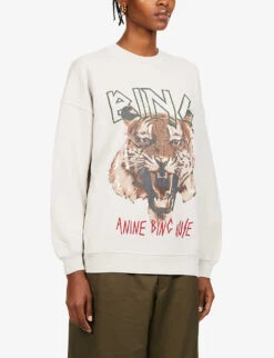 ANINE BING Tiger Graphic-print Organic Cotton Sweatshirt -Whistlkes Style R03814303 GREY ALT02