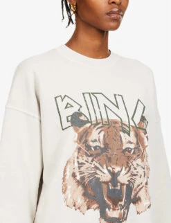 ANINE BING Tiger Graphic-print Organic Cotton Sweatshirt -Whistlkes Style R03814303 GREY ALT04