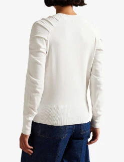 Ted Baker Pyiton Pleated-shoulder Knitted Sweater -Whistlkes Style R03816235 WHITE ALT03