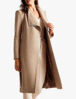 Ted Baker Rosell Wrap-over Wool-blend Coat -Whistlkes Style R03826476 CAMEL ALT02
