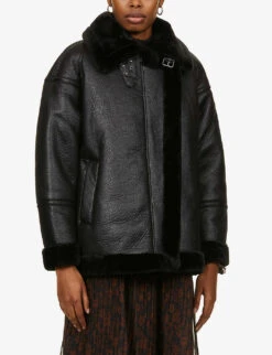 Whistles Lauren Faux-fur Biker Jacket -Whistlkes Style R03827766 BLACK ALT02