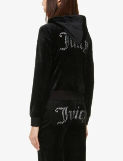 Juicy Couture Regular-fit Crystal-embellished Velour Hoody -Whistlkes Style R03829525 BLACK ALT03