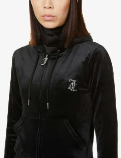 Juicy Couture Regular-fit Crystal-embellished Velour Hoody -Whistlkes Style R03829525 BLACK ALT04