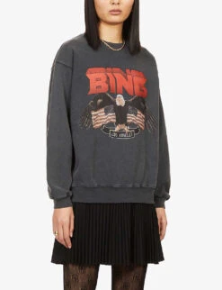 ANINE BING Logo-graphic Organic-cotton Jumper 9 ANINE BING Logo-graphic Organic-cotton Jumper -Whistlkes Style R03841895 BLACK ALT02