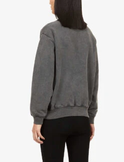 ANINE BING Ramona Branded Cotton-jersey Sweatshirt -Whistlkes Style R03841904 WASHEDBLACK ALT03