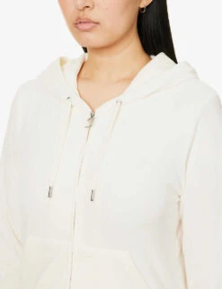 Juicy Couture Regular-fit Logo-embroidered Velour Hoody -Whistlkes Style R03875801 SUGARSWIZZLE ALT04