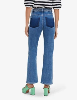 Maje Platane Braided-trim Flared High-rise Organic Cotton-blend Stretch-denim Jeans -Whistlkes Style R03879067 BLEUS ALT02