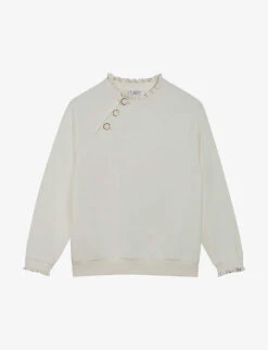 CLAUDIE PIERLOT Tape High-neck Buttoned Cotton-blend Sweatshirt