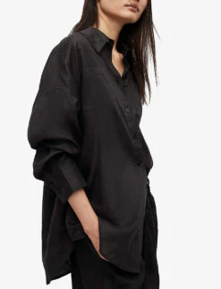 AllSaints Inez Oversized-fit Linen Shirt -Whistlkes Style R03885691 BLACK ALT02