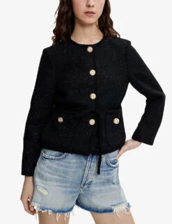 Maje Violette Metallic Tweed Jacket -Whistlkes Style R03900172 NOIRGRIS ALT02