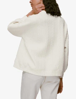 Whistles Cable-embossed Relaxed Fit Cotton Blend Sweatshirt -Whistlkes Style R03905808 CREAM ALT02