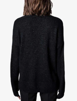 Zadig & Voltaire Alma Contrast Button Cashmere Jumper -Whistlkes Style R03909920 NOIR ALT03