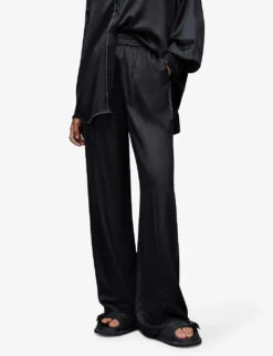 AllSaints Charli Wide-leg High-rise Satin Trousers -Whistlkes Style R03925713 BLACK ALT02