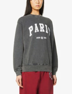 ANINE BING Ramona Brand-print Organic-cotton Jersey Sweatshirt -Whistlkes Style R03927570 WASHEDBLACK ALT02