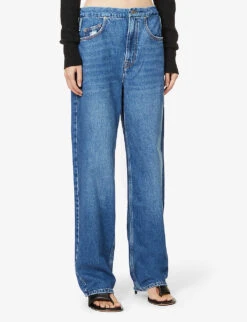 GOOD AMERICAN Good ‘90s Straight-leg High-rise Cotton-blend Denim Jeans -Whistlkes Style R03930108 BLUE541 ALT02