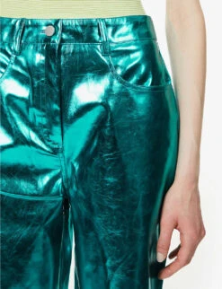 Metallic Straight-leg High-rise Faux Leather Trousers -Whistlkes Style R03934387 BLUE ALT04