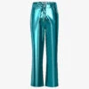 Metallic Straight-leg High-rise Faux Leather Trousers -Whistlkes Style R03934387 BLUE M