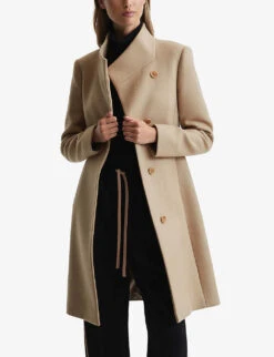 Reiss Mia Asymmetric-front Wool-blend Coat -Whistlkes Style R03939119 CAMEL ALT02