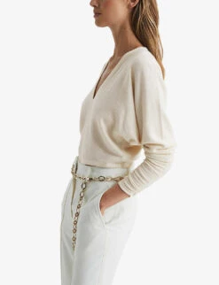 Reiss Jolie V-neck Wool-blend Jumper -Whistlkes Style R03942183 CREAM ALT04