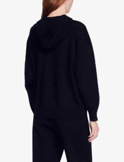 Sandro Boston Logo-patch Cotton-blend Hoody -Whistlkes Style R03947837 NOIRGRIS ALT03