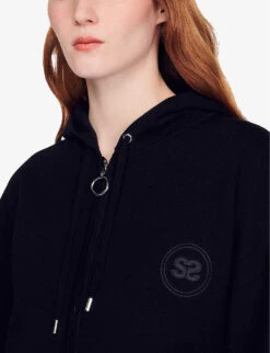 Sandro Boston Logo-patch Cotton-blend Hoody -Whistlkes Style R03947837 NOIRGRIS ALT04