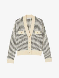Sandro Octobre Striped V-neck Wool-blend Cardigan