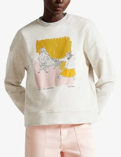 Ted Baker Granza Graphic-print Cotton-blend Jersey Sweatshirt -Whistlkes Style R03950742 GREYMARL ALT02