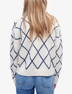 Maje Moove Diamond-pattern Logo-embellished Knitted Cardigan -Whistlkes Style R03958319 BLANC ALT03
