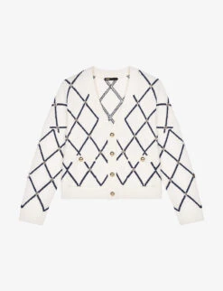 Maje Moove Diamond-pattern Logo-embellished Knitted Cardigan
