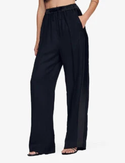 Sandro Gallo Wide-leg Side-stripe Woven Trousers -Whistlkes Style R03962634 NOIRGRIS ALT02