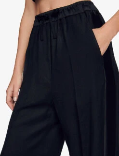 Sandro Gallo Wide-leg Side-stripe Woven Trousers -Whistlkes Style R03962634 NOIRGRIS ALT04