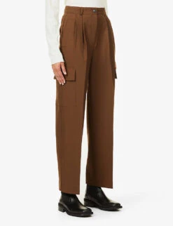 Maesa Straight-leg High-rise Stretch-woven Trousers -Whistlkes Style R03974294 BROWN ALT02