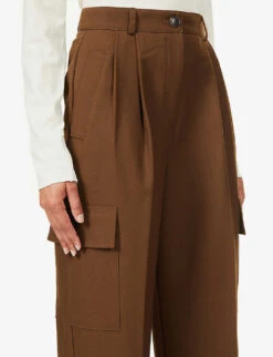 Maesa Straight-leg High-rise Stretch-woven Trousers -Whistlkes Style R03974294 BROWN ALT04