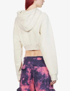 Readymade Logo-print Cropped Cotton-jersey Hoody -Whistlkes Style R03974559 BEIGEPURPLE ALT03