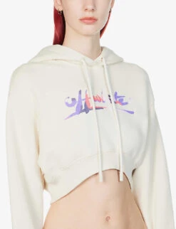 Readymade Logo-print Cropped Cotton-jersey Hoody -Whistlkes Style R03974559 BEIGEPURPLE ALT04