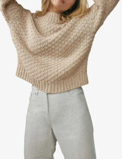 Oversized Stitch-knit Organic Cotton-blend Jumper -Whistlkes Style R03981997 NATURAL ALT02