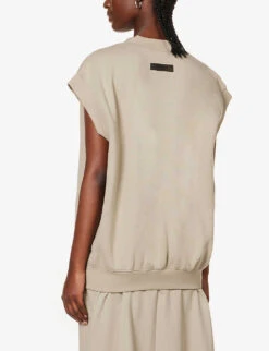 ESSENTIALS V-neck Brand-badge Cotton-blend Top -Whistlkes Style R03991590 SMOKE ALT03