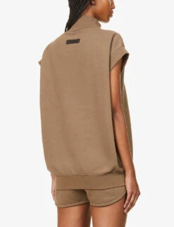 ESSENTIALS High-neck Brand-badge Cotton-blend Top -Whistlkes Style R03991646 WOOD ALT03