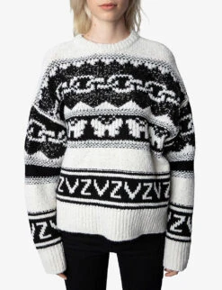 Zadig & Voltaire Kanson Patterned Cashmere Jumper -Whistlkes Style R04000199 SUGAR ALT02