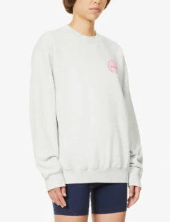 Sporty & Rich X Prince Logo-print Cotton-jersey Sweatshirt -Whistlkes Style R04001488 HEATHERGRAYPINK ALT02