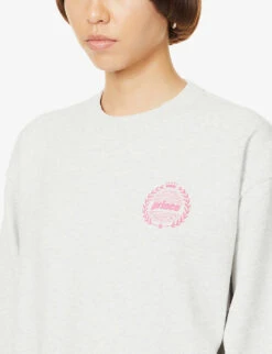 Sporty & Rich X Prince Logo-print Cotton-jersey Sweatshirt -Whistlkes Style R04001488 HEATHERGRAYPINK ALT04